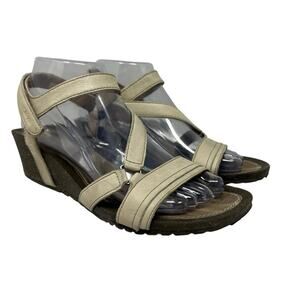 TEVA Cabrillo Beige Leather Crossover Cork Wedge Sandals 8